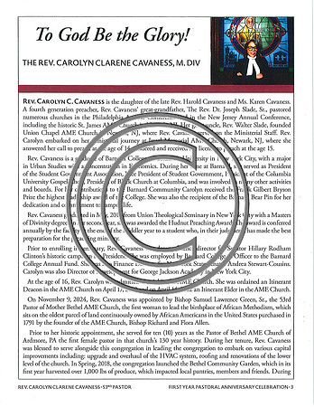 3 Mother Bethel Rev. Carolyn C. Cavaness 1st year Anniversary 2025