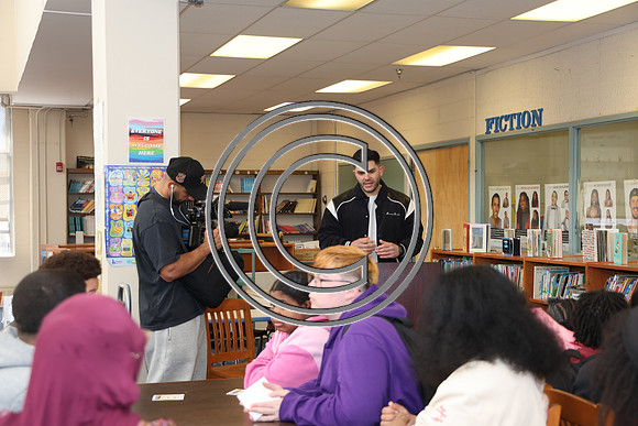 ROSS1358Hands Across of Philadelphia 04082025 Jaron %22Boots%22 Ennis School Visit for Youth Engagement Initiative
